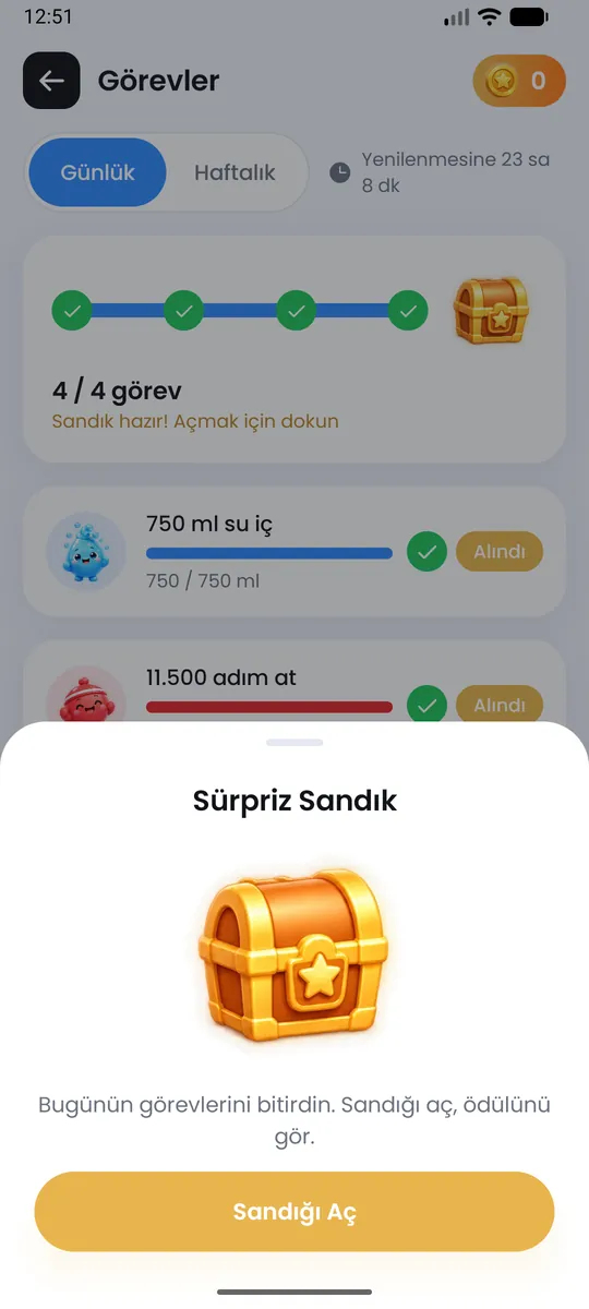 Sürpriz Sandık penceresi: Sandığı Aç düğmesi